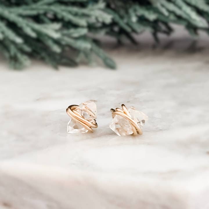 Barberry & Lace Handmade Jewelry - Wholesale Stud/Post Earrings - Herkimer Diamond Earrings | 14k Gold Fill & Sterling Silver