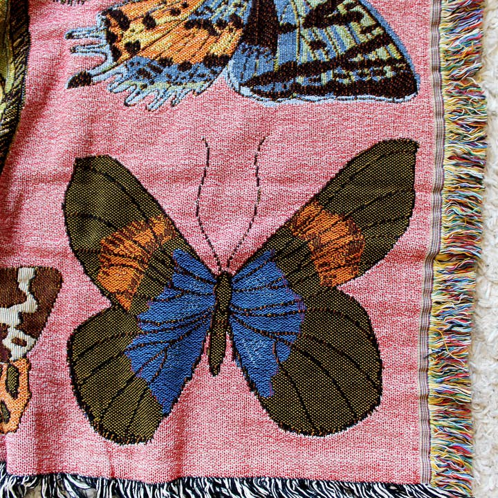 Calhoun & Co. - Wholesale Throw Blanket - Moth Still Life Pink Tapestry Blanket