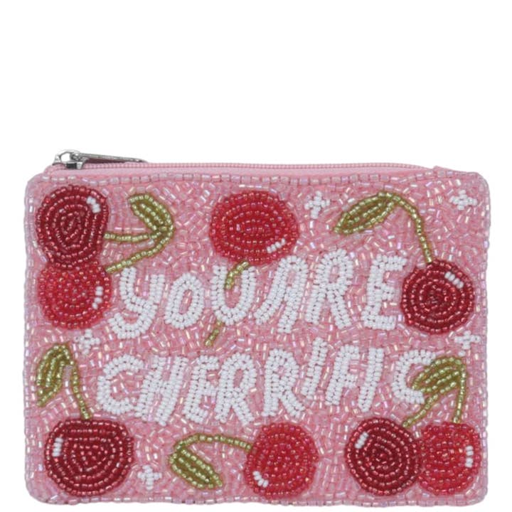 YOU ARE CHERRIFIC BEADED ZIPPER COIN PURSE BAG PO, HD 00718 for wholesale by JOIA ACCESSORIES