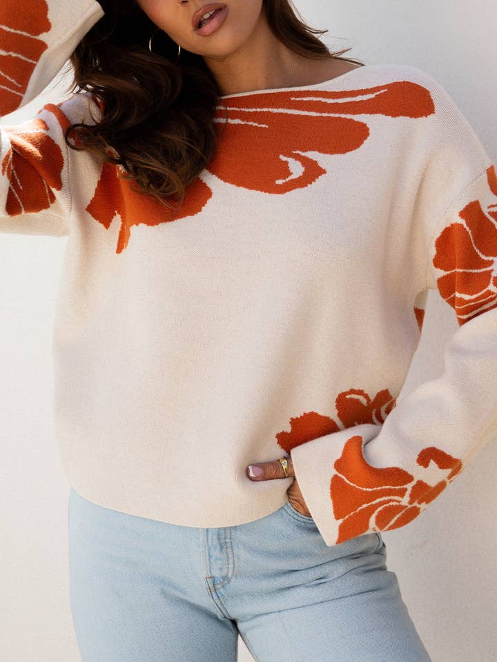 PRETTY BASH - Wholesale Knit Sweater - Women's - Floral Wide Sleeve Sweater0