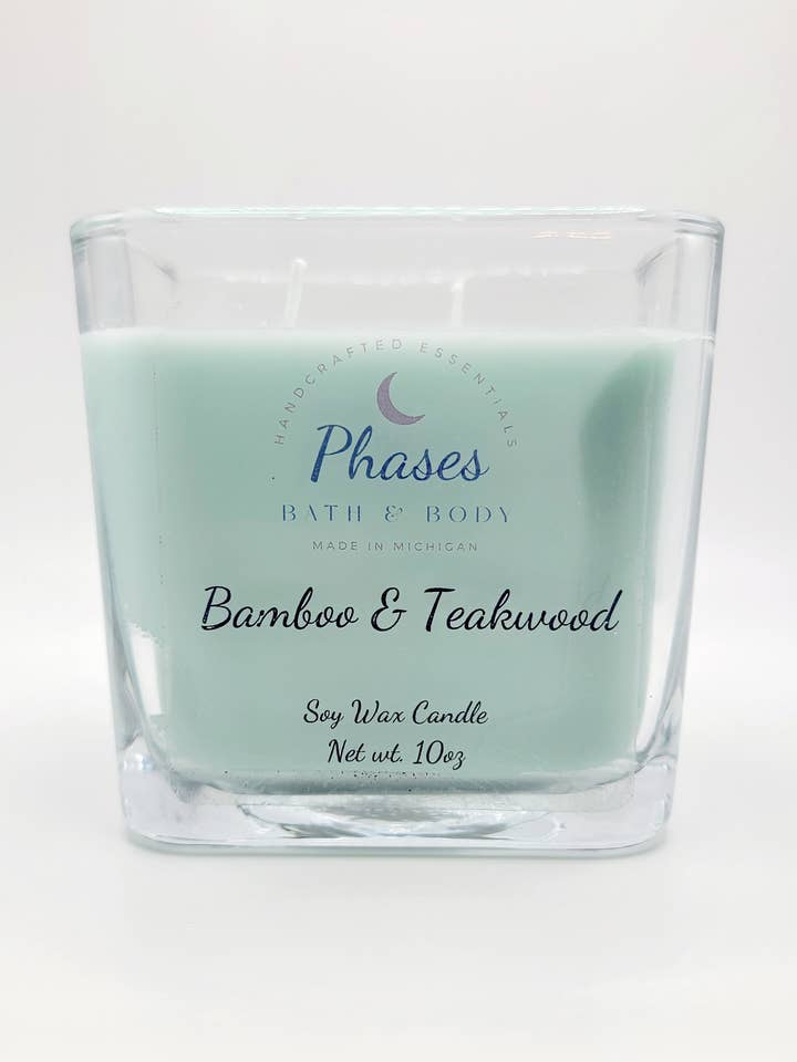 Bamboo & Teakwood Soy Candle 10oz Jar (clean/masculine type) for wholesale by Phases Bath & Body
