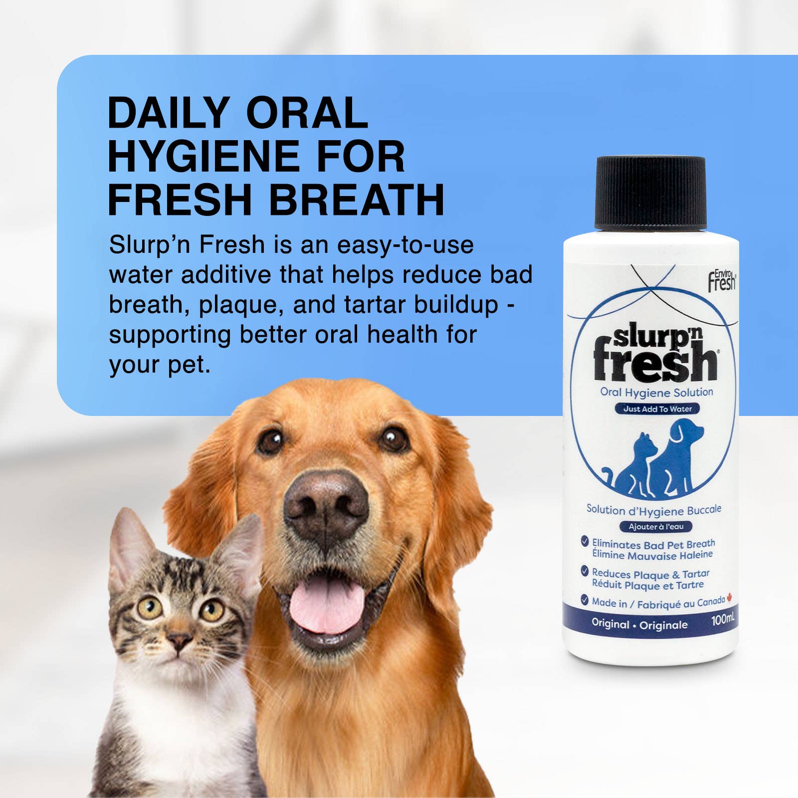 Enviro Fresh – Engroshandel Supplement til kæledyr - Kat/hund – Slurp N' Fresh - Mundplejetilsætning til kæledyr 100 ml1