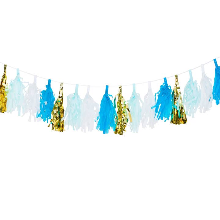Girlang Tassel, 16pcs tassels, Blue/White/Gold for wholesale by Designhouse95