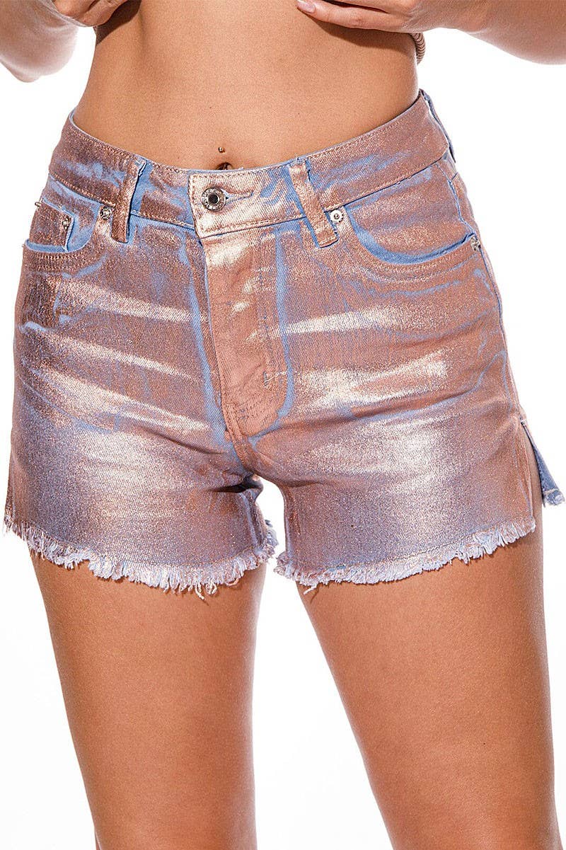 ROUSSEAU - Wholesale Shorts - Women's - METALLIC DETAIL POCKETS SLIT SIDE SHORTS0