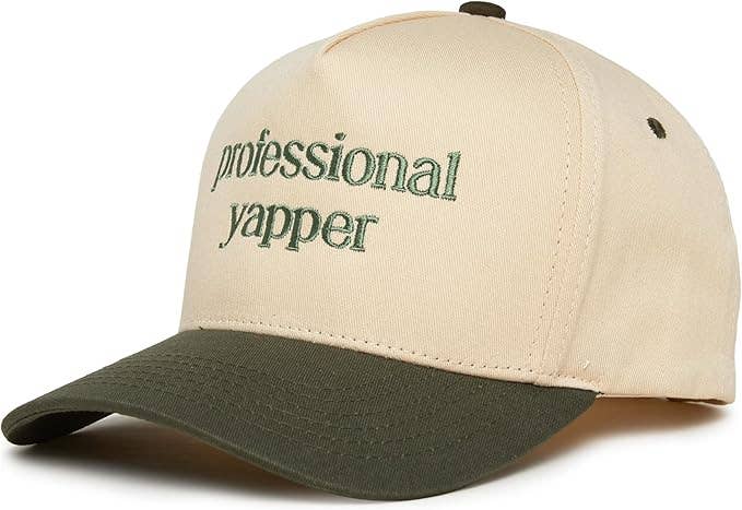 Funky Junque - Wholesale Baseball Cap - Women's - 2-Tone Embroidered Cap - Professional Yapper - Olive/Beige1