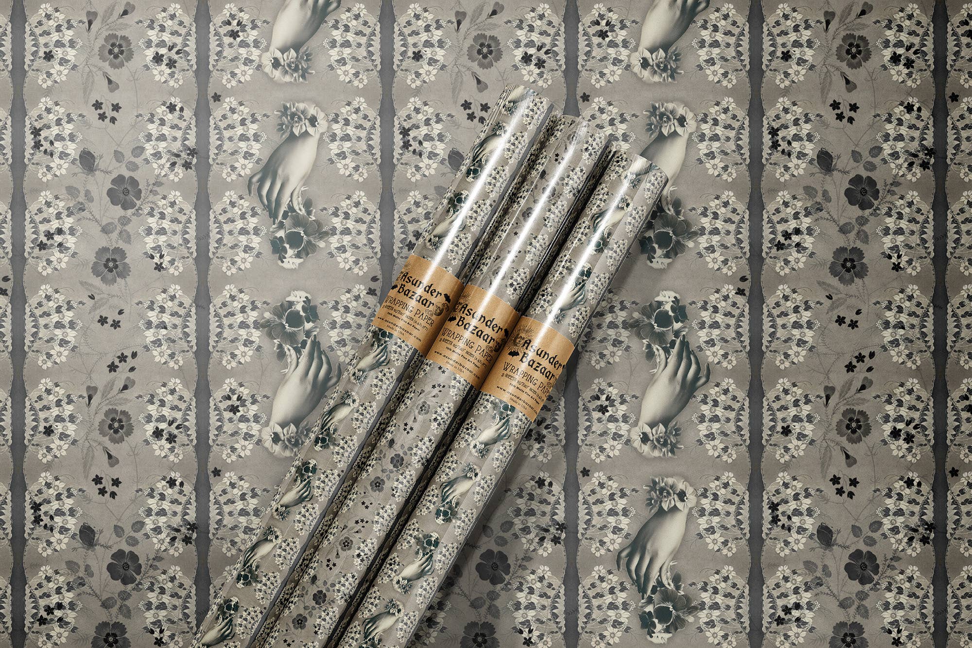 Asunder Bazaar - Wholesale Wrapping Paper Roll - Victorian Hands Wrapping Paper Set 3 Sheet Roll1