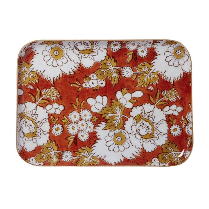 Bohemian tray with enamelled metal flowers Vishnu Squirrel for wholesale by Bonheur du Jour