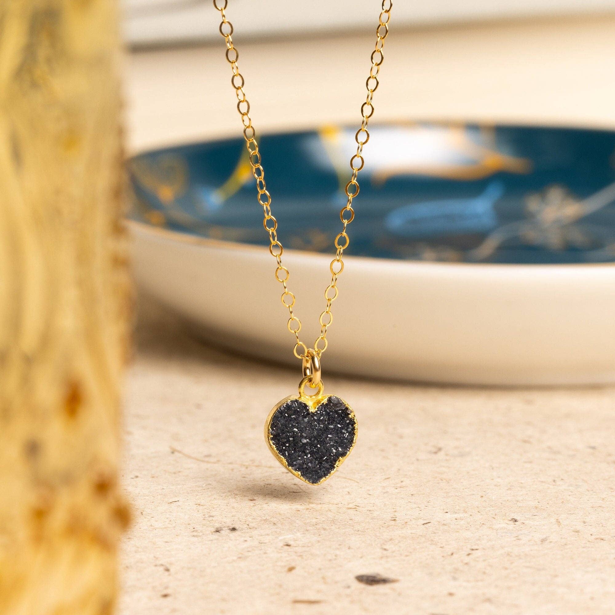 Soul & Little Rose - Wholesale Pendant/Charm Necklace - Black Druzy Mini Heart Pendant Necklace0
