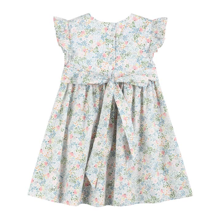 Lil Cactus - Wholesale Dress - Kids - Pink Floral Print Smocked Flutter Dress