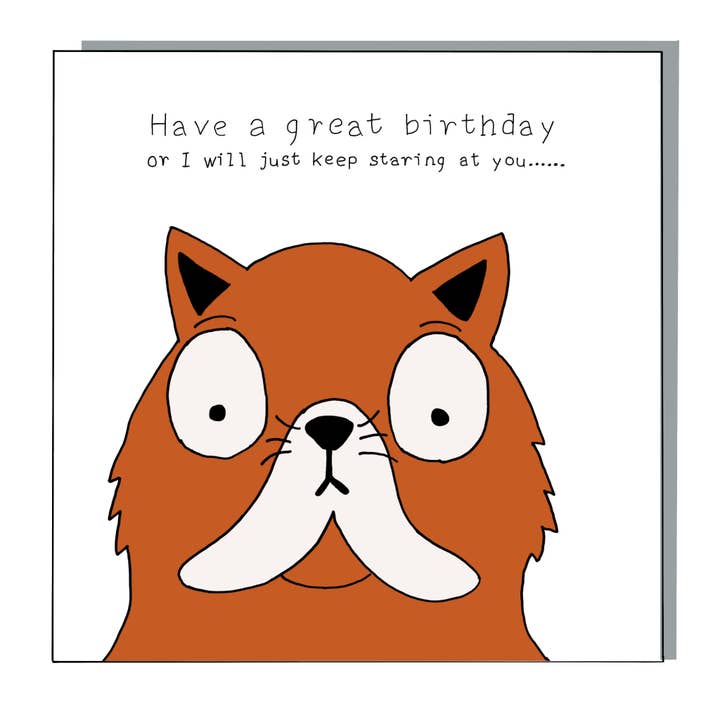 Carte d'anniversaire Staring Cat pour la vente par Not at all Jack