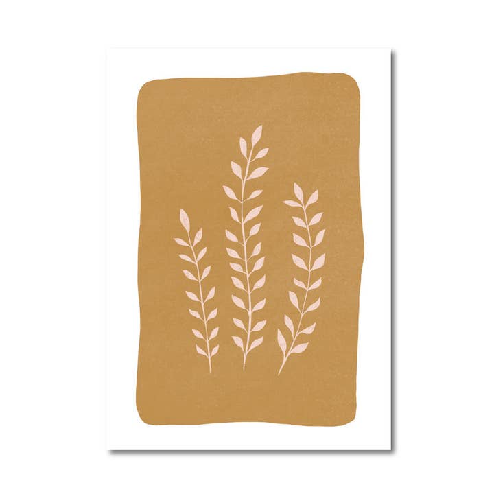 Scandi Mustard Leaves Print for wholesale by Peechy