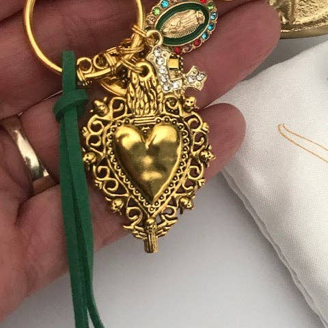 Miss DJ Angel - Wholesale Keychain - Women's - Virgin Mary keychain with sacred heart and cross, gift for virgin mother, virgin charm miraculous medal, virgin ex-voto keychain