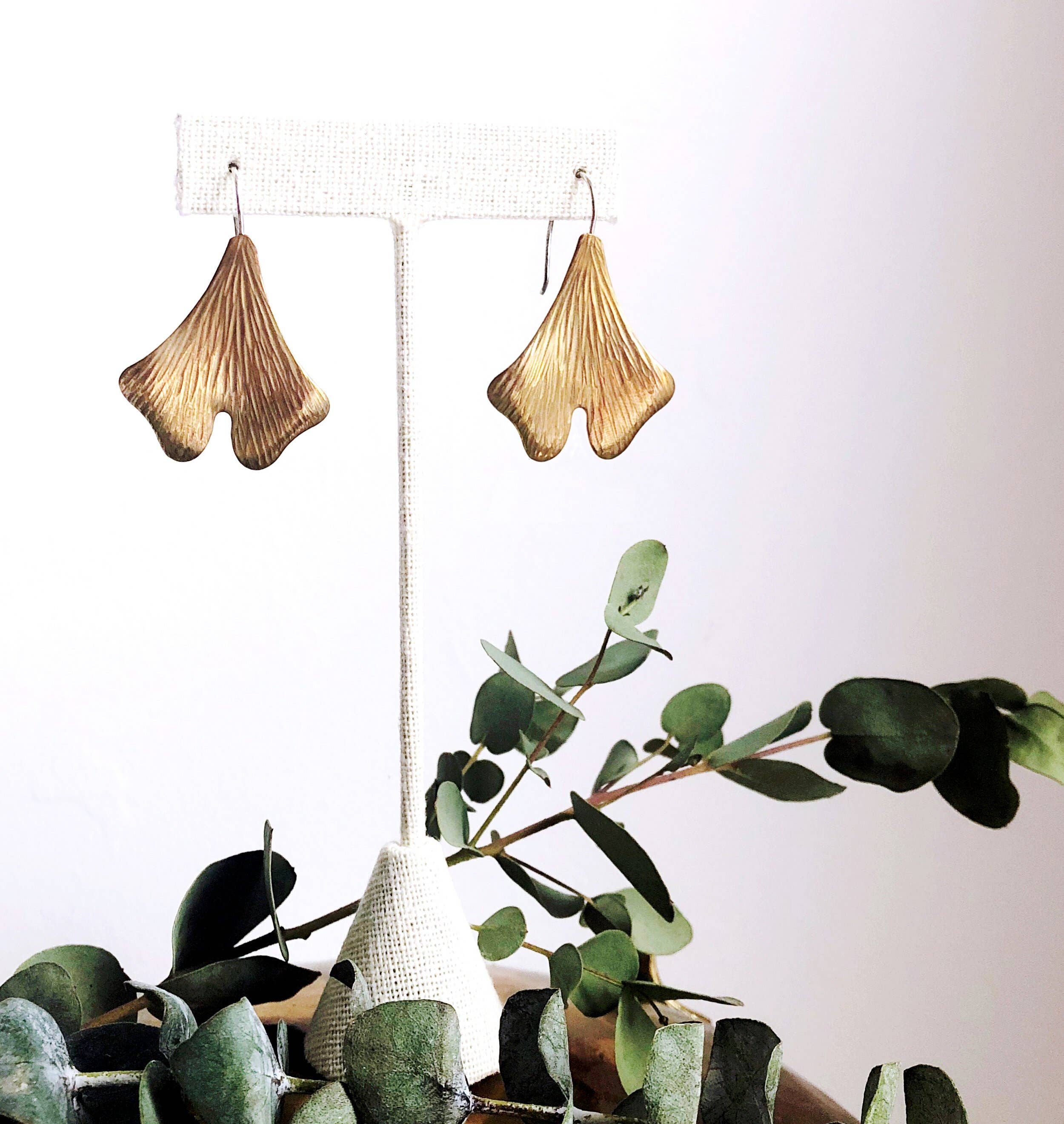 Helen Ethel Jewelry - Wholesale Dangle Earrings - Gilded Flora: Ginkgo Earrings