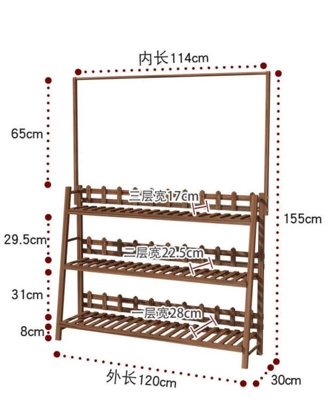 everythingbamboo - Vente Supports de plantes - Étagère porte-plante en pin massif avec barre suspendue, décor jardin intérieur et extérieur10