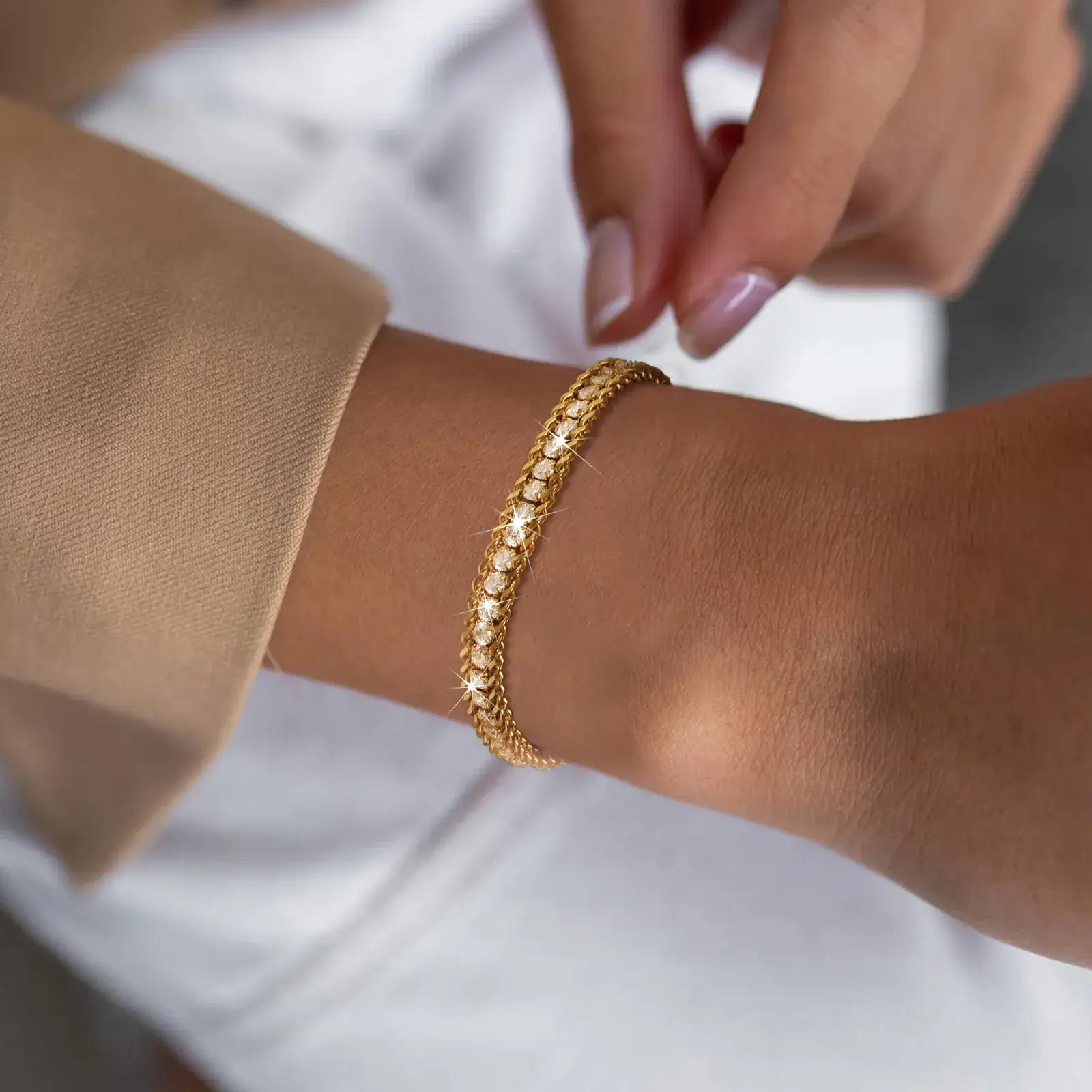 Sweet Cherry Sky - Wholesale Tennis Bracelet - 18K Gold Plated Stainless Steel Inlay Zircon Bracelet2