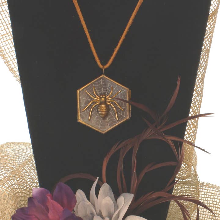 58mm x 52mm Gothic Spider Web Pendant Necklace, made in USA, each for wholesale by HHH Designs