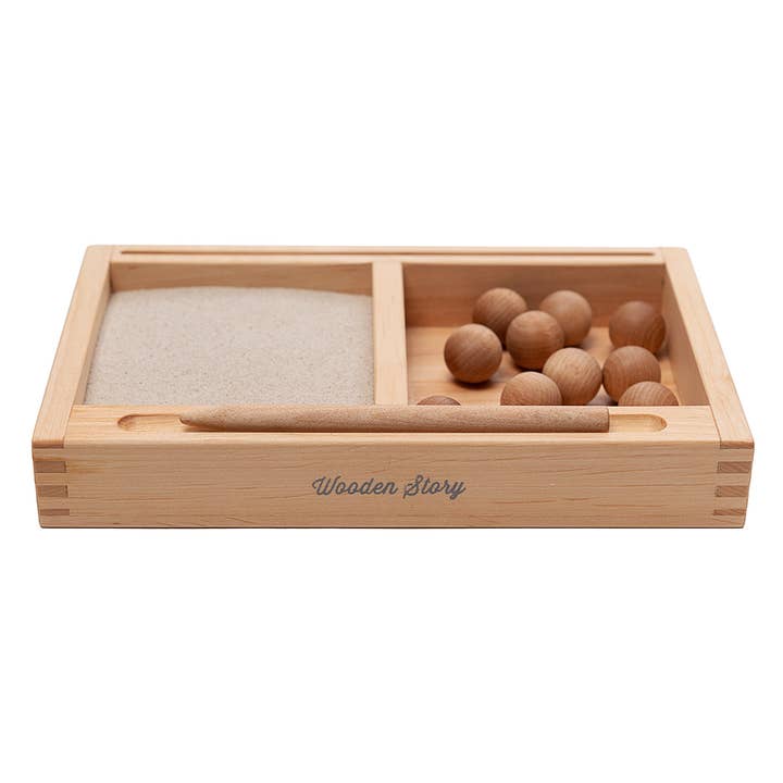 Living Refinery - Wholesale Wood Toy - Kids - Wooden Story - Montessori Sand Tray with Balls2
