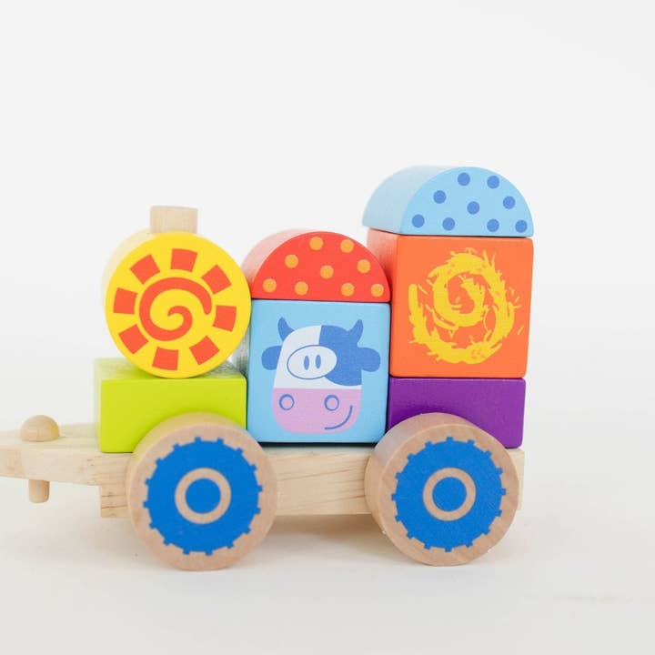 Spirit 'N Sprout - Wholesale Wood Toy - Kids - Farm Wooden Train Set for Kids - Pull Along Stacking Train12