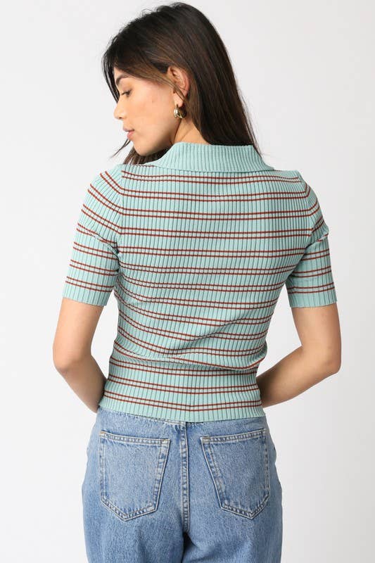 Olivaceous - Wholesale Button Down Shirt - Women's - Ina Stripe Top14