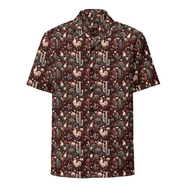 Desert Dawn: Rooster & Cactus Button-Up Shirt for wholesale by Texas Eclipse Outfitters