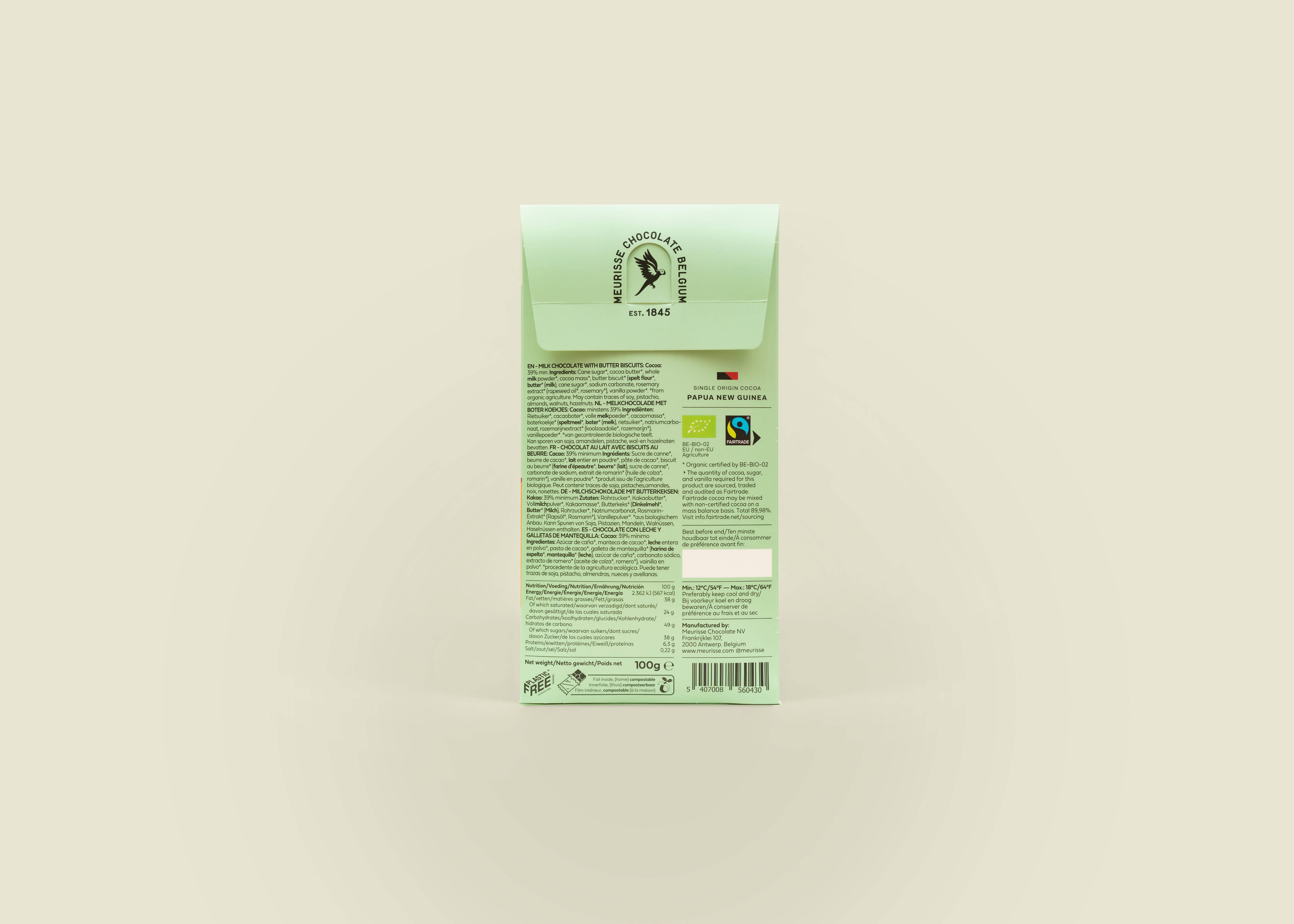 MEURISSE - est.1845 – wholesale Chokladkaka – Ekologisk mjölkchoklad med smörkex (100g)1