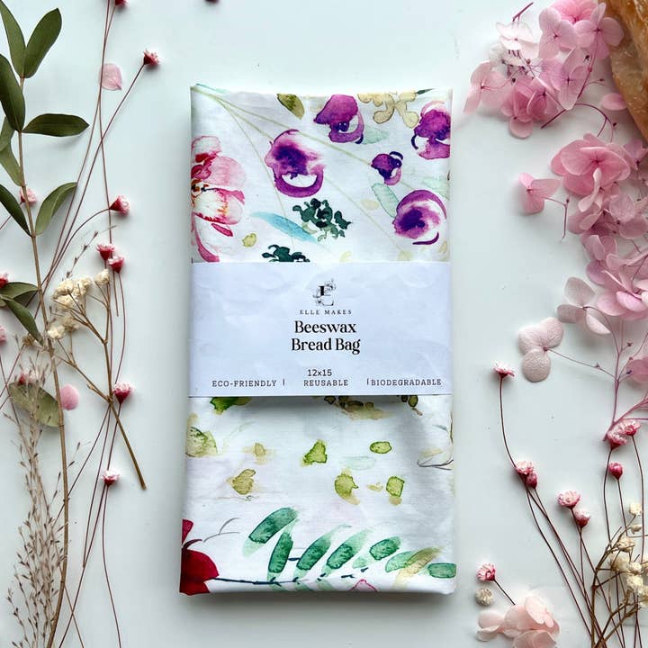 Evelyn - Aquarelle Garden Beeswax Bread Bag for wholesale by ElleMakes