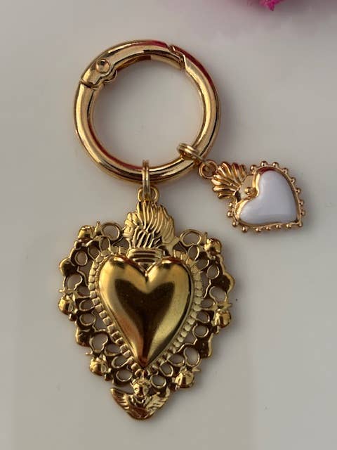 Miss DJ Angel - Wholesale Individual Charm/Pendant - Ex-voto sacred heart charms, ex-voto bag charms, sacred heart charms gift for women, gold and white heart charms1