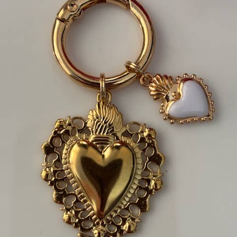 Miss DJ Angel - Wholesale Individual Charm/Pendant - Ex-voto sacred heart charms, ex-voto bag charms, sacred heart charms gift for women, gold and white heart charms1