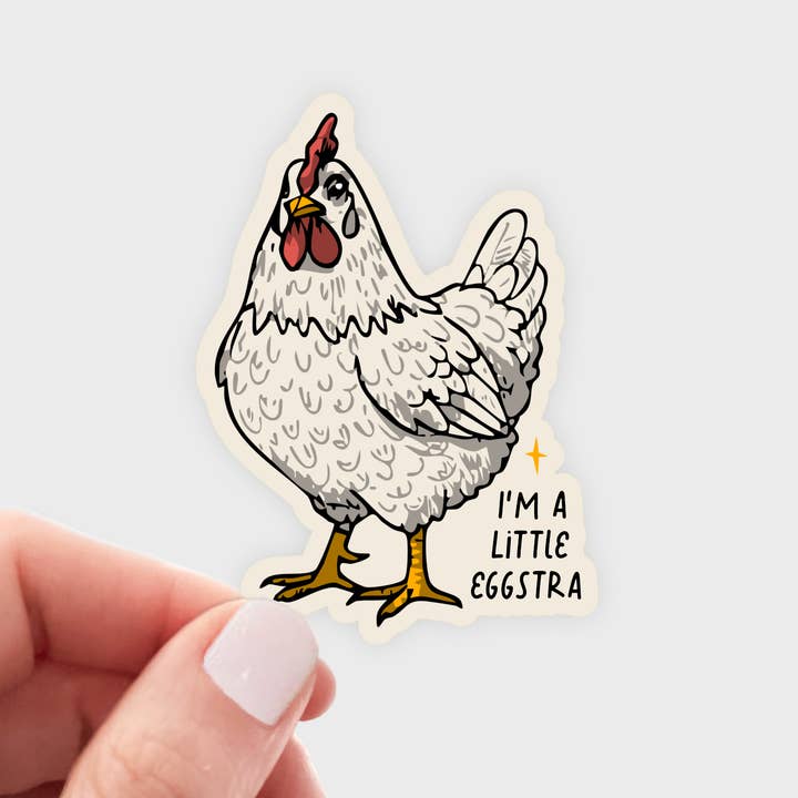Yarnival - Wholesale Sticker - I'm a Little Eggstra Sticker - chicken, hen, farm, country