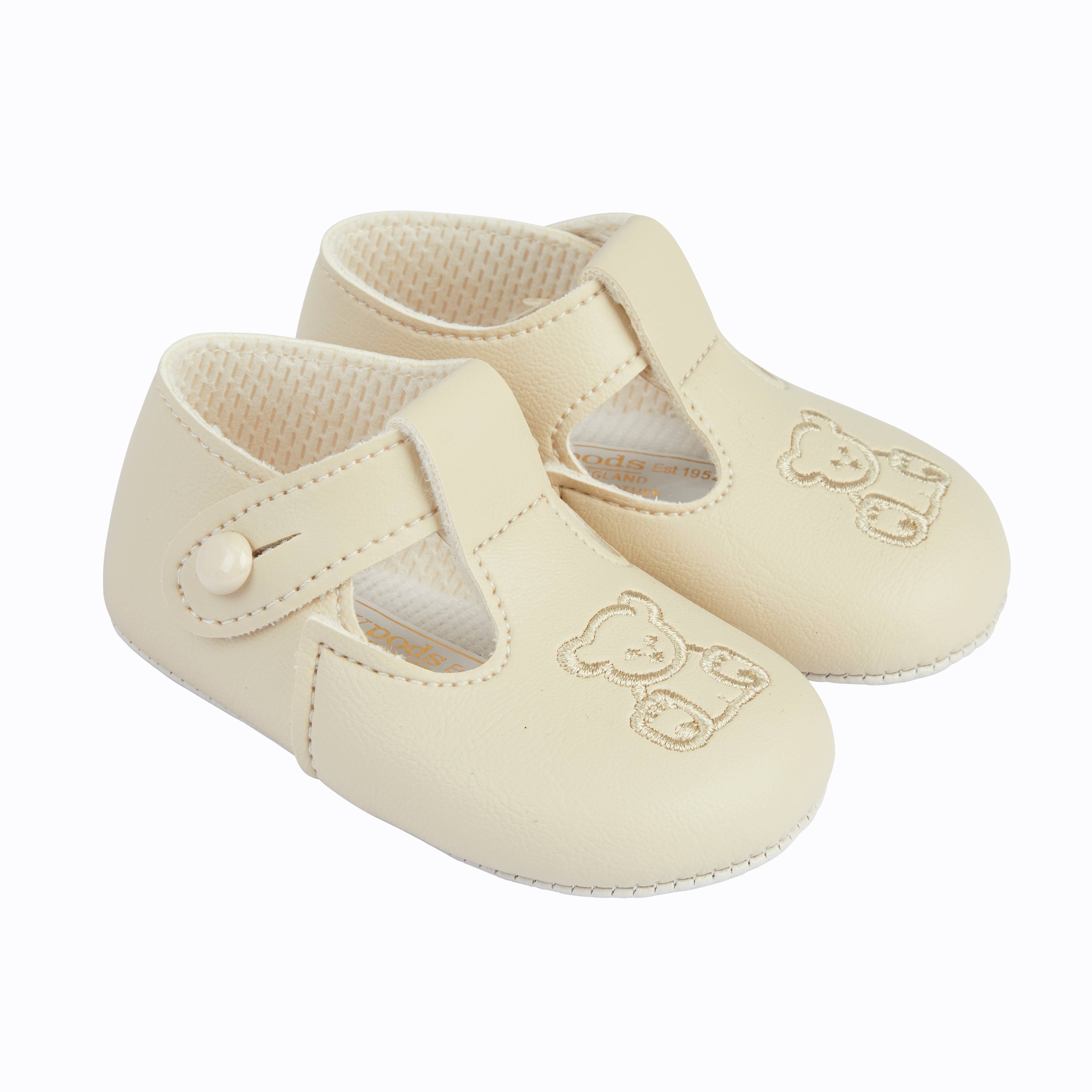 Early Days & Baypods - Wholesale Crib Shoes - Baby - B117 Soft sole baby shoes button T-bar with Teddy embroidery4