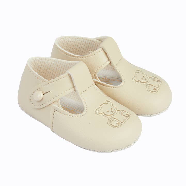 Early Days & Baypods - Wholesale Crib Shoes - Baby - B117 Soft sole baby shoes button T-bar with Teddy embroidery4