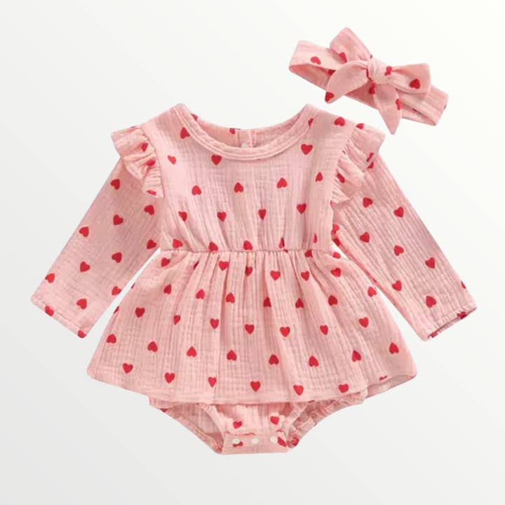 Tessa Hearts Romper - pink for wholesale by Bodoke Kids Boutique