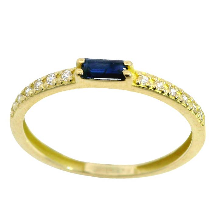 Baguette Saphire and white topaz half eternity 18K Gold ring for wholesale by MINKARA Jewelry