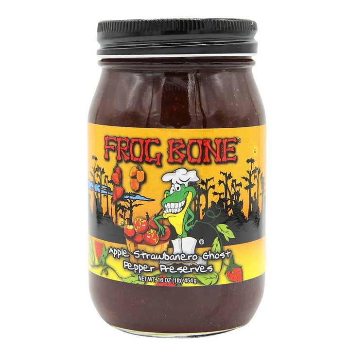 Apple Strawbanero Ghost Pepper Preserves for wholesale by J & S Foods - Frog Bone Sauces