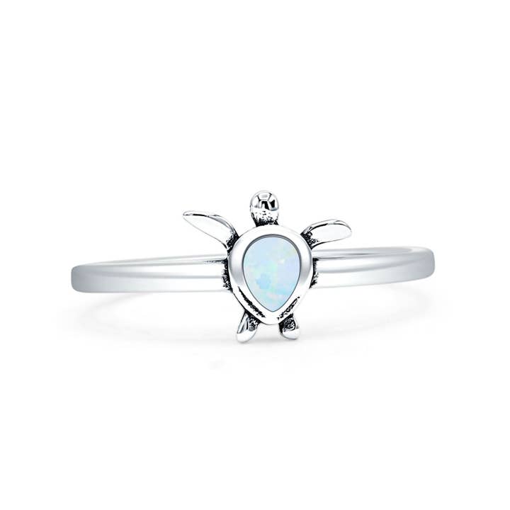 Pear Lab Created White Opal Turtle Ring Oxidized for wholesale by Blue Apple Imports