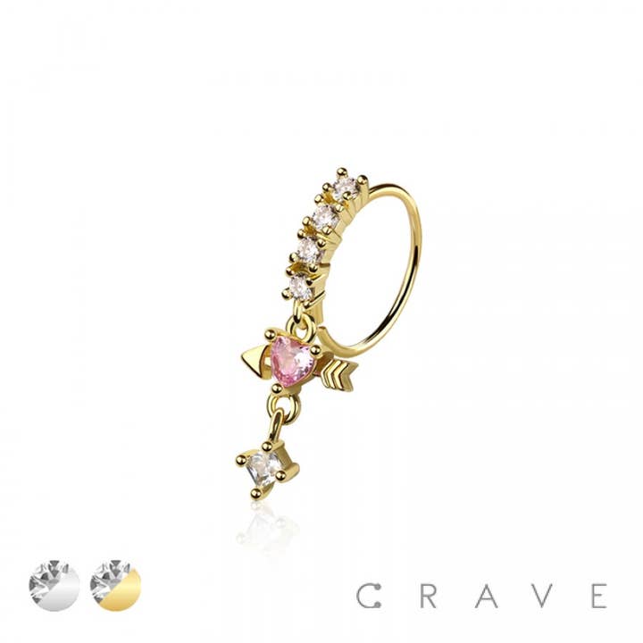 CRAVE BODY JEWELRY - Wholesale Single Earring - MULTI CZ HEART ARROW CROSS CUPID SQUARE CZ DANGLE 316L SURGI