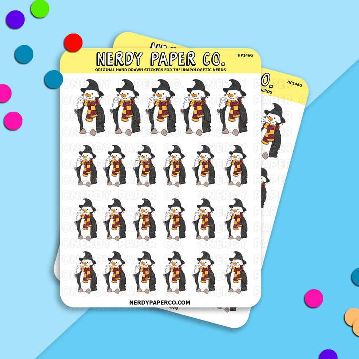 Wizard Snowman -CHOOSE YOUR HOUSE - Hand Drawn Stickers - HP145 for wholesale by NERDY PAPER CO.