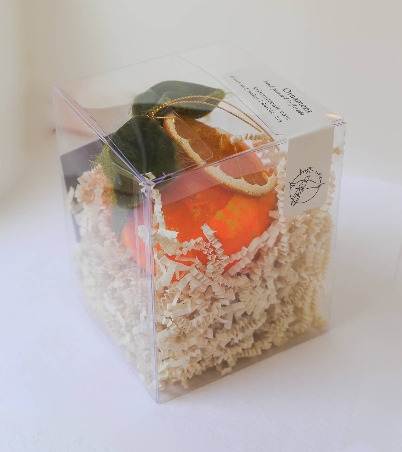 Kristin Cronic Studio - Wholesale Ornament - Orange Moss and Peel Painted Ornament | Hand painted10