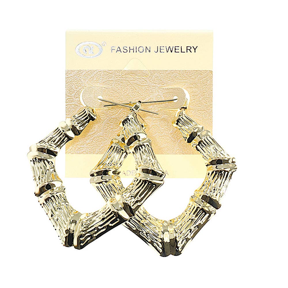 Atlas Fashion - Wholesale Hoop Earrings - Bamboo Rhombus Hoops0