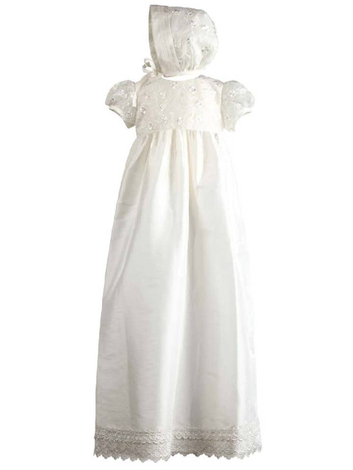Traditional Lace Bodice Christening Robe & Matching Bonnet for wholesale by The Heritage Collections