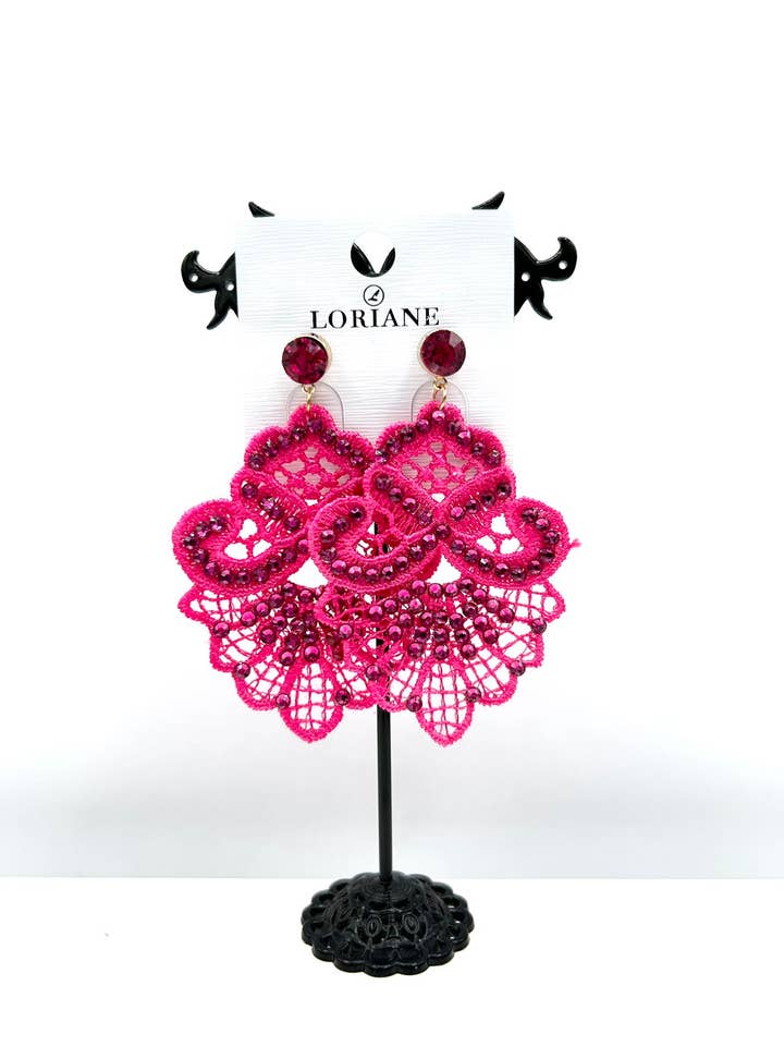 Brincos de renda com strass perfurados ER268-05BY por atacado de LORIANE CREATION
