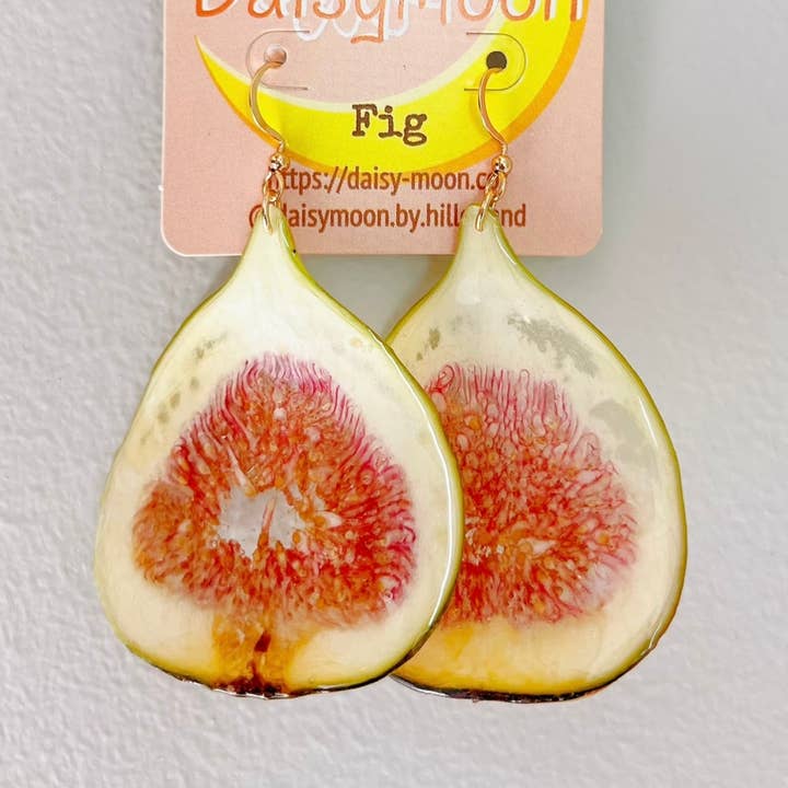 Real Figs Handmade Resin Earrings, Real Fruit Earrings for wholesale by Daisy Moon by Hillerland
