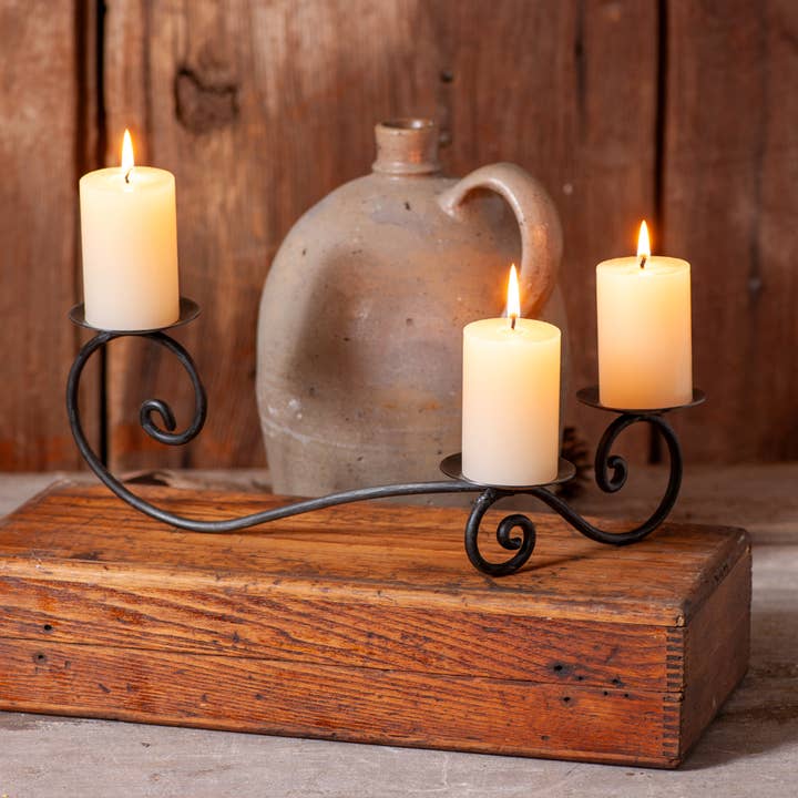 Irvin's Tinware - Wholesale Candle Holder - Wrought Iron 3-Pillar Candle Holder