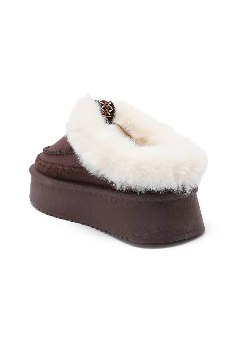 Joia Paris - Wholesale Mules - Women's - Fur-lined mules with thick sole and braided strap RU-2114