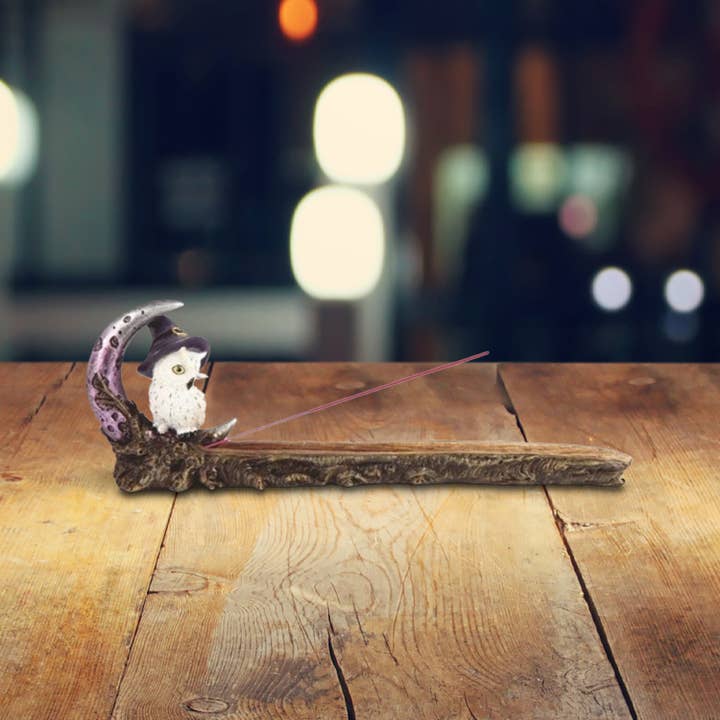 Figurine porte-encens en forme de hibou sur lune, 11,5 po de largeur pour la vente par FC Design