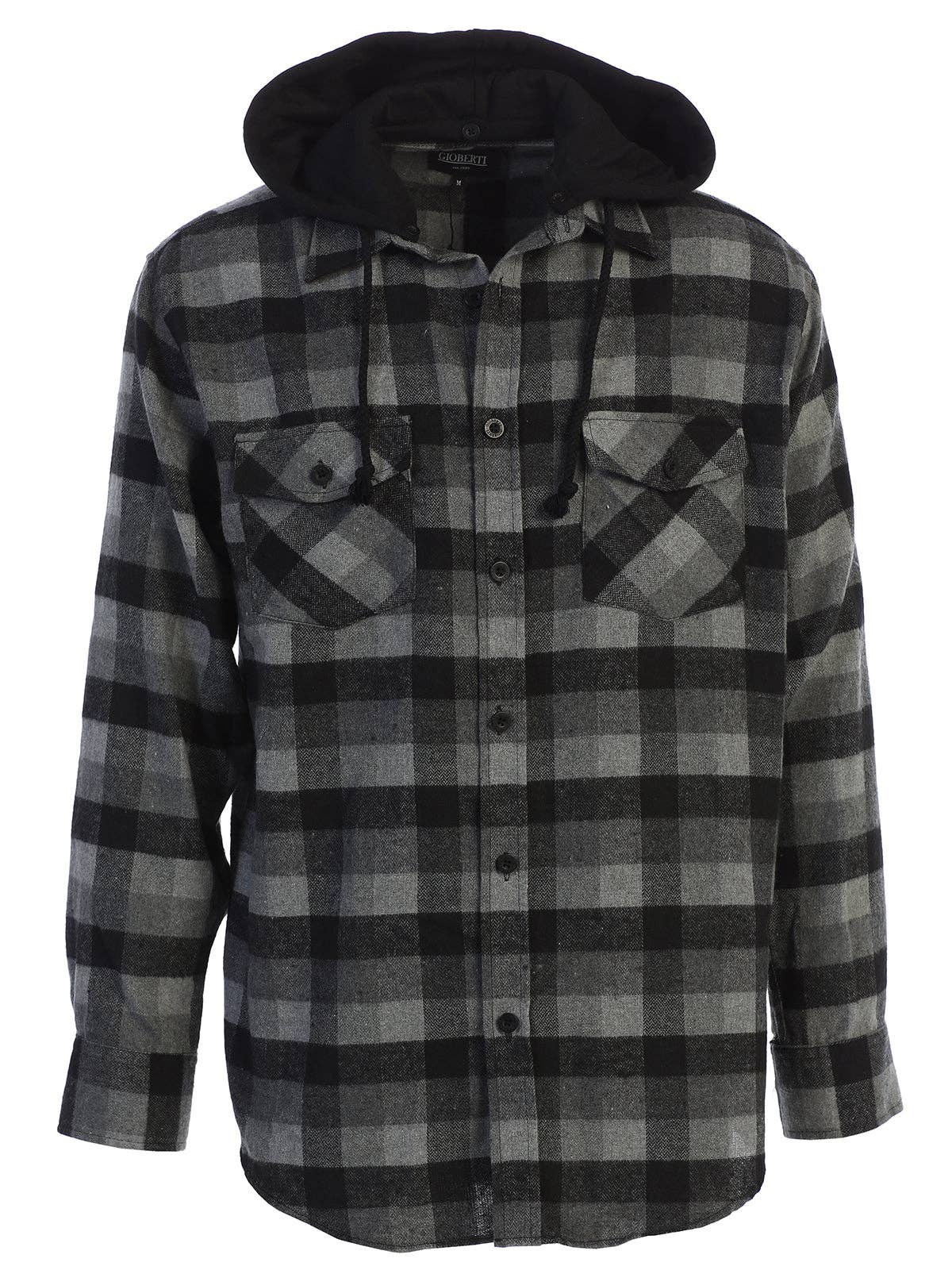 b-one inc – wholesale Skjortor – Herr – Casual flanellskjorta med knapp för män med avtagbar hoodie GB-LS92H5
