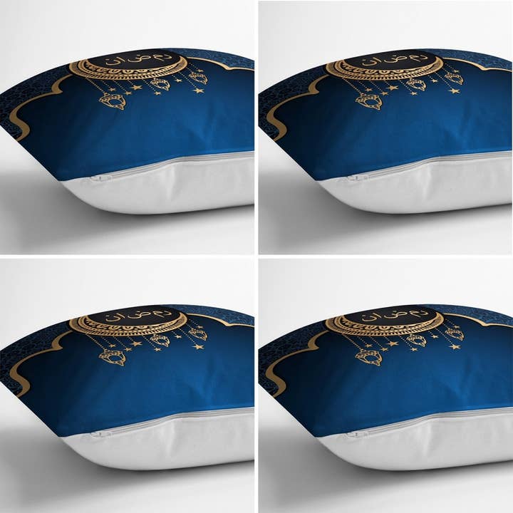 Aladdin - Wholesale Throw pillow cover - Crescent Motif and Arabic Lantern Detailed Ramadan Digital Printed Runner and Cushion Pillow Cover Set2