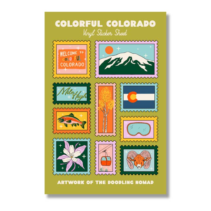 Colorful Colorado Sticker Sheet for wholesale by The Doodling Nomad