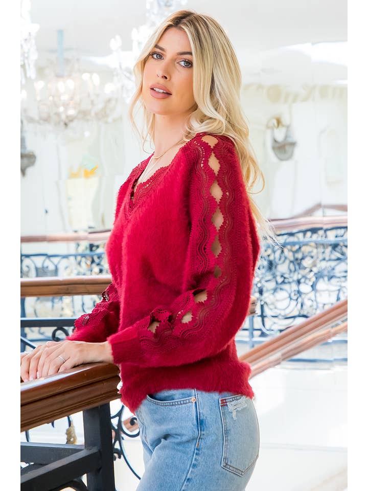 Sweet Lovely by Jen - Wholesale Knit Sweater - Women's - SW207 LACE V-NECK SWEATER23
