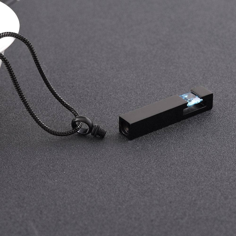 Cherished Emblems – wholesale Pendant/charm necklace – Black Cremation Urn Necklace Column With Gemstone13